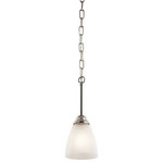 Kichler Lighting - Kichler Lighting 43640OZL18 Jolie - 12.25" 10W 1 LED Mini Pendant - Enjoy the splendor of this Brushed Nickel 1 light LED mini pendant from the refreshing Jolie Collection. The clean lines are beautifully accented by satin etched glass. Jolie is the perfect transitional style for a variety of homes.  Canopy Included: TRUE  Shade Included: TRUE  Canopy Diameter: 5.00  Dimable: TRUE  Color Temperature:   Lumens:   CRI: 92Jolie 12.25" 10W 1 LED Mini Pendant Olde Bronze Satin Etched Glass *UL Approved: YES  *Energy Star Qualified: YES *ADA Certified: n/a  *Number of Lights: Lamp: 1-*Wattage:10w A19 LED bulb(s) *Bulb Included:Yes *Bulb Type:A19 LED *Finish Type:Olde Bronze