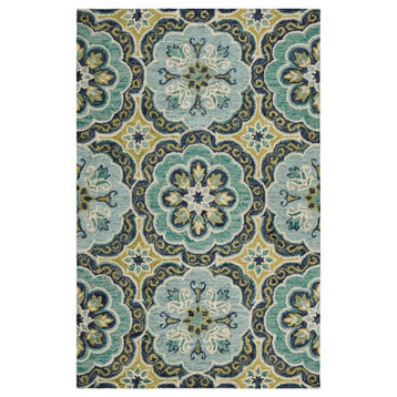 5' x 7' Green Wool Floral Hand Tufted Area Rug