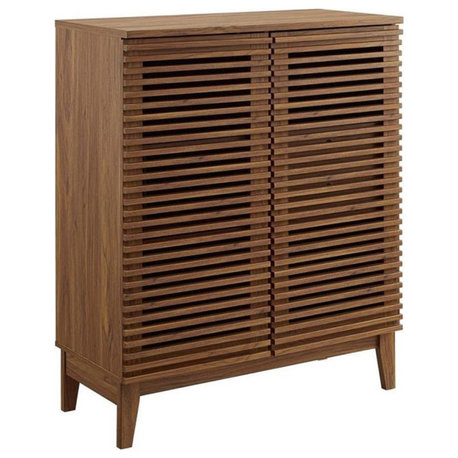 Modway Render 17" Modern Wood Bar Cabinet with 2 Soft-Close Drawers in Walnut