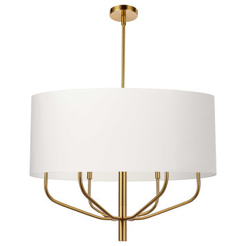 Eleanor Transitional 6 Light White Aged Brass Fabric Chandelier