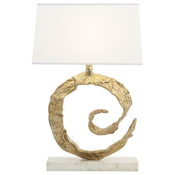 Modern Ribbon Swirl Sculpture Gold Metal Table Lamp 35 in Organic Shape Brass