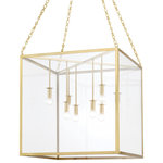 Hudson Valley Lighting - Catskill 8-Light Large Pendant Aged Brass Finish - A large cube frame is suspended from four intricately-detailed chains giving Catskill an air of sophistication. The lamps come down from the top as opposed to up from the bottom adding to the distinctive style while providing gorgeous downlight. Comes in three finishes: Aged Brass, Aged Iron and Polished Nickel.