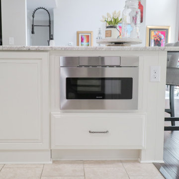 Built-In Sharp Microwave Drawer in White Kitchen Island
