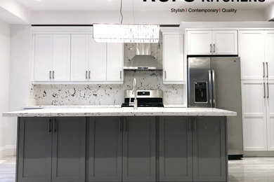 White and Grey Shaker Solid Wood Transitional Kitchen