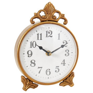 French Country Gold Metal Clock, Gold, 6" x 2" x 9"