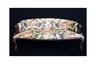 Beautiful seat reupholstered with customer providing designer fabric