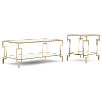 Furniture of America Anaheim Metal 2-Piece Coffee Table Set in Gold Champagne