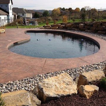 Forks Township kidney shape pool with boulder retaining wall