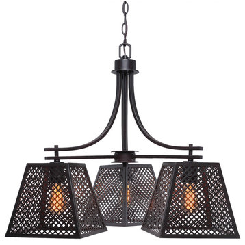 Corbello 3-Light Chandelier, 9.5" Espresso Shades and Amber Antique LED Bulbs
