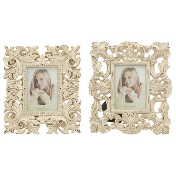 Set of 2 White Polystone Traditional Photo Frame, 9" x 11" 76464