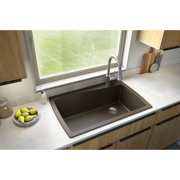 Karran Drop-In Quartz 34" 1-Hole Single Bowl Kitchen Sink, Brown