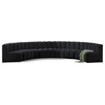 Meridian Furniture - Arc Velvet Upholstered 8-Pc. Inward Curved Modular Sectional, Black - Give your living room or den the perfect blend of style and versatility with this Arc velvet fabric curved modular Sectional. Part of the Arc modular furniture collection, this Sectional comes upholstered in rich black velvet fabric and features deep channel tufting that adds a touch of luxury while enhancing comfort and support. A seamless combination of form and function, this chair can be used with other Arc pieces to create a myriad of configurations in your well-curated room.