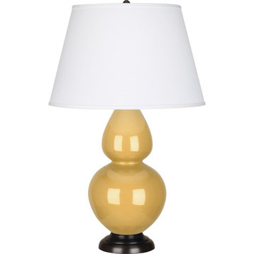Robert Abbey Double Gourd Table Lamp, Sunset Yellow/Bronze, Pearl - SU21X