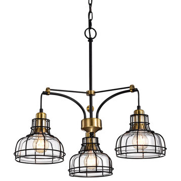Locke 3-Light Black and Antique Gold Chandelier With Clear Glass Shade