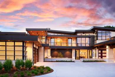 Example of a transitional home design design in Denver