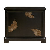 Modern Black Bar Cabinet With a Gold Finish Leaf Carving
