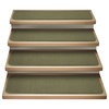 Set of 15 Attachable Carpet Stair Treads Olive Green, 8"x27"