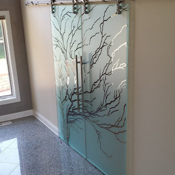Amazing Etched Tree Sliding Glass Door