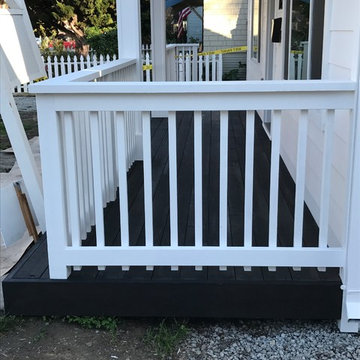 White front porch painted, white vinyl siding