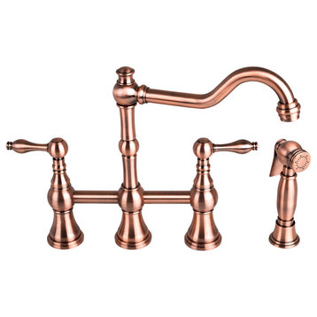 Kitchen Bridge Faucet in Antique Copper with Metal Side Spray