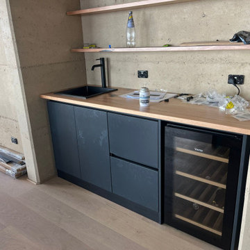Compact Beverage Bar Zone – Undercounter Wine Fridge & Prep Sink Cabinet Unit