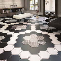 Grazia Black and White Decor Hexagon Tiles - Direct Tile Warehouse - 床＆壁タイル