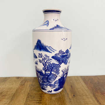 Blue Garden 16" Ceramic Mountain Landscape Vase