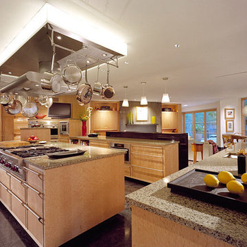 Contemporary kitchen on Philadelphia's Main Line in bird's eye maple