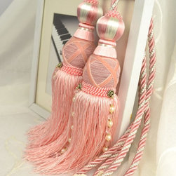 9 Colors QYM44 Polyester Curtain Tassel Tie Backs in Pink Color - Window Treatment Accessories