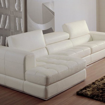 White Bonded Leather Sectional Sofa with Chaise