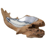 Elk Lighting - Teak Root Bowl With Aluminum Insert - Short - The natural form of the teak root has been used to house a simple hammered aluminum bowl set within.