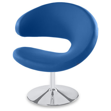 Modern Shell Occasional Chair Blue Leatherette Adjustable  Chrome Swivel Base