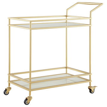 Nicole Miller Janairo Bar Cart, Casters/2 Locking, Two Shelves, Gold/White
