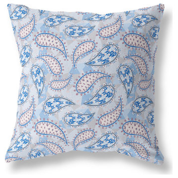 Paisley on Abstract Broadcloth Indoor Outdoor Blown, Closed Pillow, Blue Gray