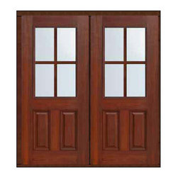 Prehung Double Door 80 Fiberglass 2 Panel 1/2 Lite 4 Lite SDL Glass - Front Doors