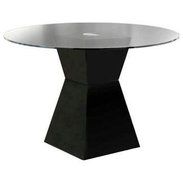 Benzara BM208996 Round Glass Dining Table With Square Pedestal Base, Black