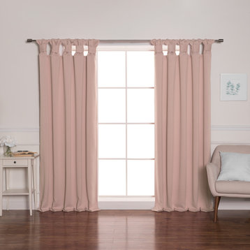 BANDTAB -Thermal Insulated Blackout Knotted Tab Curtain Set, Dustypink, 52" W X