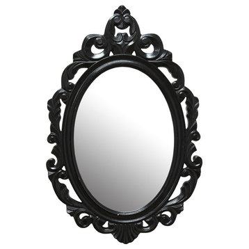 Vintage Style Black Glossy Baroque Oval Glass Wall Mirror