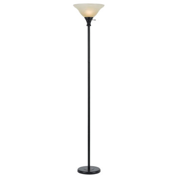 Metal Round 3 Way Torchiere Lamp With Frosted Shade, Dark Bronze And Gold