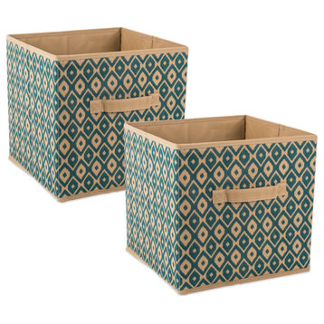 Nonwoven Polyester Cube Ikat Teal Square 11"x11"x11", Set Of 2