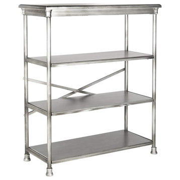 Modern Bookcase, Metal Frame and Wooden Shelves With Unique Silver Finish