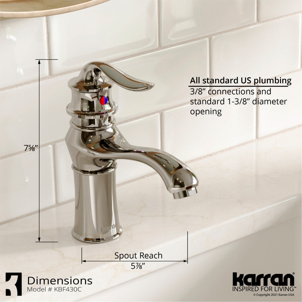 Karran KBF430 1-Hole 1-Handle Basin Faucet With Pop-up Drain, Chrome