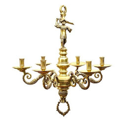 Swedish Renaissance/Baroque Style Brass Six-Light Chandelier - Chandeliers