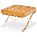 Zuri Furniture - Modern Catalonia Ottoman, Italian Leather, Polished Stainless Steel Base, Orange - The Catalonia Ottoman is a modernist feat of balance, comfort, and style. Constructed with genuine Italian leather and polished stainless steel, this ottoman exudes classic luxury and a cutting-edge aesthetic. Button tufting upholstery offers comfort with a traditional flair. The shiny polished legs intersect and terminate in a subtle curve. Add the Catalonia Ottoman to its' matching lounge chair from the same collection for a perfect pair, or place it as a stunning accent piece in your living or bedroom areas as a statement piece on its' own. Available in your choice of black, white, yellow or orange.