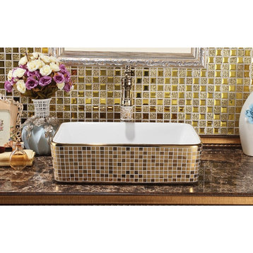 Florence Mosaic Gold Rectangular Ceramic Bathroom Sink