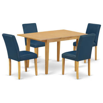 5Pc 42/53.5" Dinette Table, 12, Leaf, Four Chair, Pu Leather Color Oasis