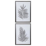 Uttermost - Uttermost 33685 Silver Ferns - 38.5" Framed Print Art (Set of 2) - These Traditional, Botanical Prints Adopt A Modern Edge With A Striking Monochromatic Color Scheme. Each Print Is Surrounded By An Aged Black And Gray Ribbed Frame With A Complimentary Champagne Silver Inner Lip. Each Image Is Set On An Off-white Backgrou   Grace Feyock 36 x 26 x 0.09Silver Ferns 38.5" Framed Print Art (Set of 2) Aged Black/Gray Ribbed/Silver Champagne *UL Approved: YES *Energy Star Qualified: n/a  *ADA Certified: n/a  *Number of Lights:   *Bulb Included:No *Bulb Type:No *Finish Type:Aged Black/Gray Ribbed/Silver Champagne