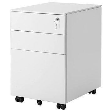 3 Drawer Mobile File Cabinet, Lock, Under Desk File Cabinet, White