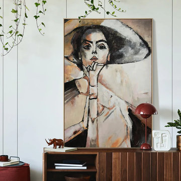 Framed modern abstract portrait wall art - Hand-painted canvas "Elisabeth"