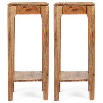 Waterford Handcrafted Mid-Century Modern Acacia Wood Plant Stand (Set of 2)